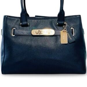 Coach Blue Leather Shoulder Bag with Gold Accents